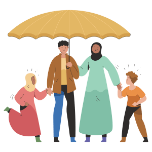 Family, refugee, crisis, immigrants, man, woman illustration